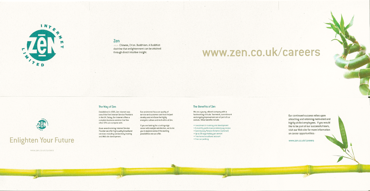 Careers leaflet for Zen Internet.